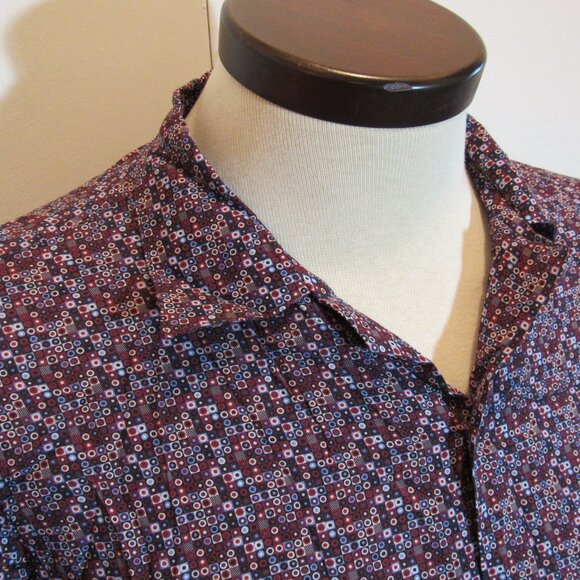 John Lennon Purple Geometric Print Camp Collar 100% Viscose Lightweight Shirt M - Picture 3 of 11